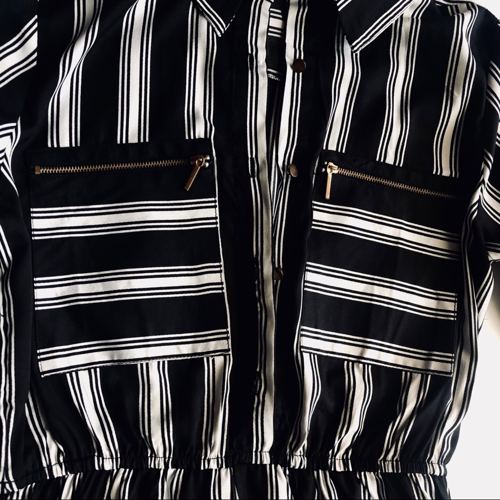 Indulge Collar Cuffed 3/4 Sleeve B&W Mini Dress - Picture 5 of 8
